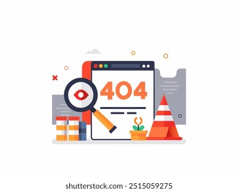 404 error page not found banner. Document with magnifier. Flat design. Web Template
