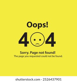 Error 404 no se encuentra. Emoji sonrisa triste. Diseño web de Ilustración vectorial de la página del sitio 404.