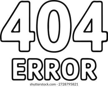 404 Error Page Not Found Icon, Simple black outline 404 error graphic representing missing web pages, broken links, and website access problems in digital environments.

