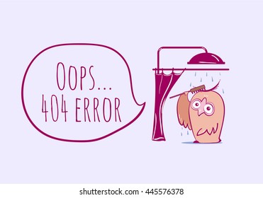 404 error, page not found with funny owl. Web page for site. Funny error 404 page vector illustration