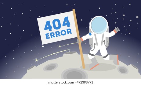 404 error page not found. Astronaut in outer space on the moon. Concept of zer service, lost connection.