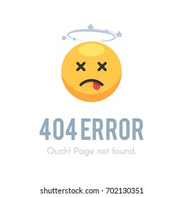 No se encontró la página de error 404. Emoji muerto con mareos. Ilustración vectorial aislada en fondo blanco para el diseño web del sitio