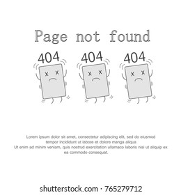 404 error page not found isolated on white background. Vector illustration flat line icon. For web site and computer display. 404 creative character and cartoon concept
