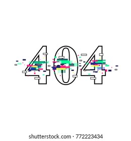 404 error page not found. Vector distorted glitch font.