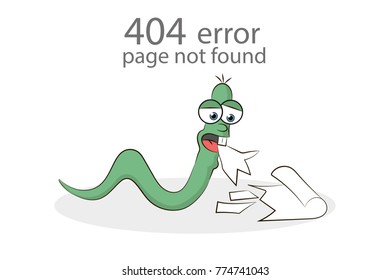 404 error page not found concept. The snake had eaten the page isolated in white background