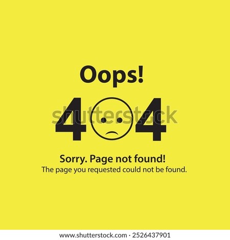 404 error page not found. Emoji sad smile. Vector illustration web design of 404 site page.