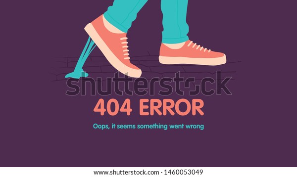 404 error\
page not found. Foot stuck into chewing gum on the street. Went\
wrong. Vector flat cartoon\
illustration