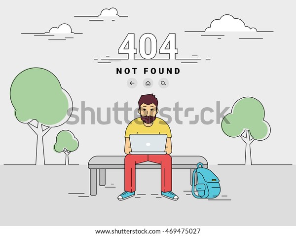 404エラーページが見つかりません 若い男性が屋外でノートパソコンを持って座っていて 404エラーが発生しています ノートパソコンで作業し ウェブサイトで問題を起こしている 怒った人物の イラストを簡単に説明 のベクター画像素材 ロイヤリティフリー