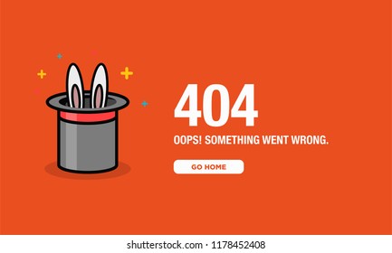 404 Error Page Something Went Wrong with Magic Hat Vector Illustration