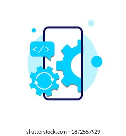 404 error page, system under maintenance, app upgrade, update on mobile phone or smartphone concept illustration flat design vector eps10