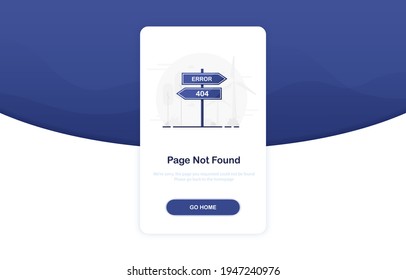 404 error page template for mobile apps. Direction sign. Page not found. Flash Message UI design. Blue. Eps 10 