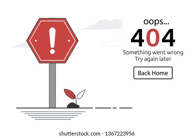 404 error page template for website. oops symbol reports that the web page is not found with alert sign. flat design and vector illustration