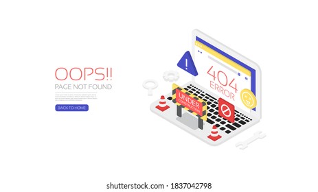 404 error page, template for website,  isometric style