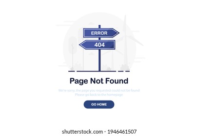 404 error page template for website. Direction sign. Page not found. Flat design. Blue. Eps 10