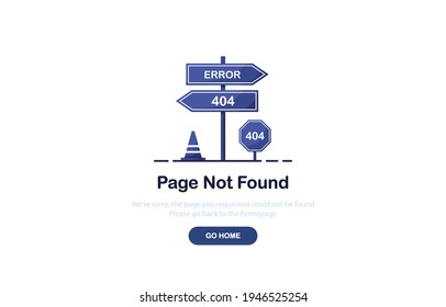 404 Error Page Template For Website. Direction Sign. Page Not Found. Flat Design. Blue. Eps 10