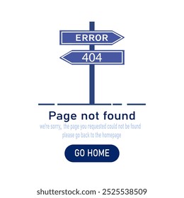 404 error page template for website. Direction sign. Page not found. Flat design. Blue. Eps 10