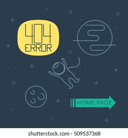 404 error page template for website. Space landscape with astronaut and planets. Vector illustration in line style for web design page