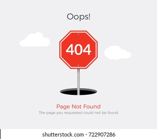 404 Error Page Template For Website. 404 Alert Flat Design.