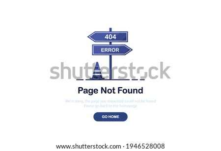 404 error page template for website. Direction sign. Page not found. Flat design. Blue. Eps 10