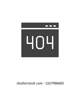404 error page vector icon. filled flat sign for mobile concept and web design. Webpage error simple solid icon. Symbol, logo illustration. Pixel perfect vector graphics