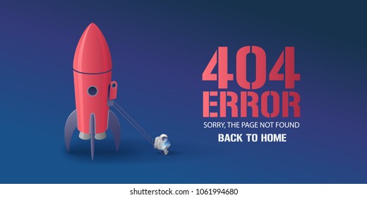 404 error page vector illustration, banner with not found text. Cartoon spaceman with computer background for error 404 concept web design element 