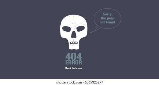 404 error page vector illustration, banner with not found text. Skull and speech bubble background for error 404 concept web design element 