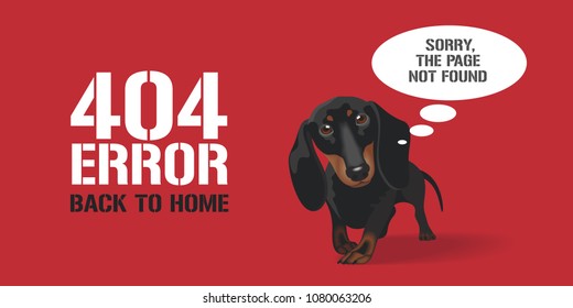 404 error page vector illustration, banner with not found text. Cute dog on background for error 404 concept web design element 