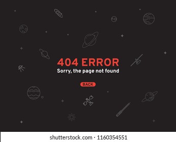 404 Error page. Vector illustration. Background with abstract planets, universe