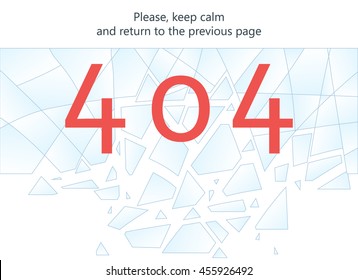 404 error page vector template for website. Broken glass. Smithereens falling down. Text warning message 404 page not found