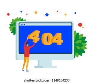 404 error page. Web site on desktop computer.  Vector, flat illustration EPS 10. Separate objects. Isolated.