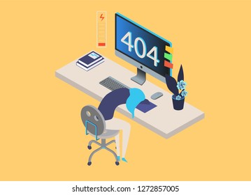 404 error page. Web site on desktop computer. Vector, flat illustration EPS 10. Separate objects. Isolated