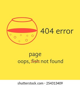 404 error with red empty aquarium. concept of page not found, under construction, http, error message, server response. isolated on yellow background. flat style modern logo design vector illustration