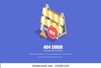 404 error, repair sign. Vector isometric illustration, background for web pages.