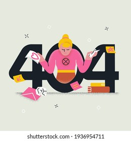 404 Error screen with upset blonde woman . Page not found. Vector illustration for web