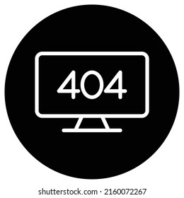 404, error simple icon, vector. Flat design. White icon on black circle. White background.ai