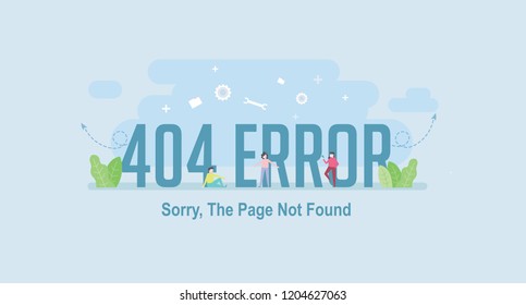 404 error. sorry the page not found. Tiny People Character Concept Vector Illustration, Suitable For Wallpaper, Banner, Background, Card, Book Illustration, Web Landing Page