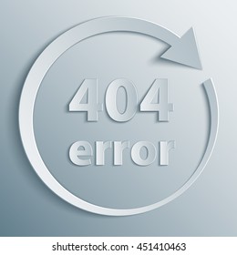 404 Error template with reboot round arrow in 3d, paper and origami style. The page not found background.