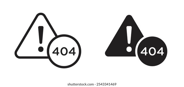 404 Error vector icon set black filled and outlined style.