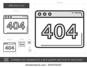 404 error vector line icon isolated on white background. 404 error line icon for infographic, website or app. Scalable icon designed on a grid system.