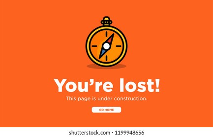 404 Error Web Page Design with Compass Vector Illustration in Flat Style