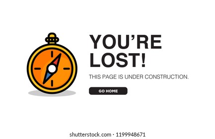 404 Error Web Page Design with Compass Vector Illustration in Flat Style