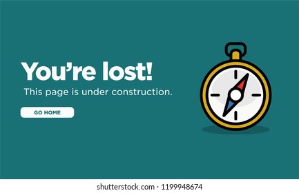 404 Error Web Page Design with Compass Vector Illustration in Flat Style