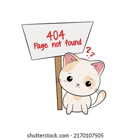 plantilla de página web de errores 404. Carácter de gato triste y banner con página no encontrada texto. 404 mensaje de advertencia para el sitio web.