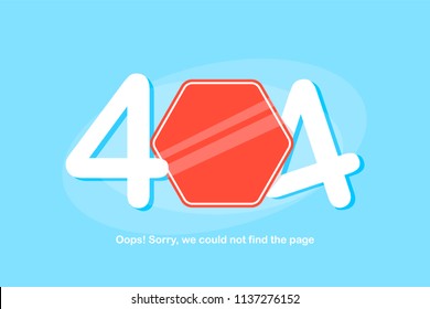 404 error, website not found sign with red sign on the blue background