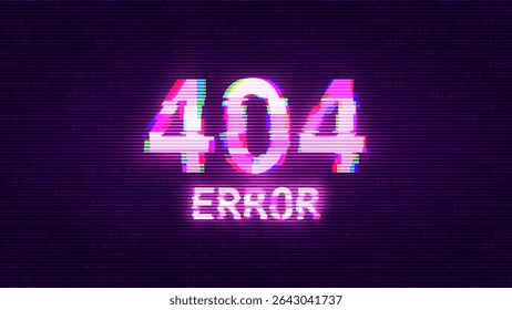 404 Glitched Error. Page Not Found. HUD Hologram Cyberpunk Style Banner. Neon Tech HACKED Glitch Background. Website Design Element for Tech Cyber Security Event. Vector Illustration.