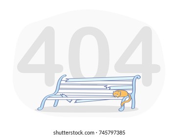 Icono 404, página no encontrada, concepto de página de error 404. Bastón roto vacío con un lindo gato y la inscripción 404. Ilustración vectorial plana, concepto de símbolo de caricatura de calidad superior.
