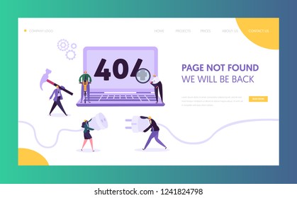 404 Maintenance Error Landing Page Template. Page Not Found Under Construction Concept with Characters Workers Fixing Internet Problem for Website. Vector illustration