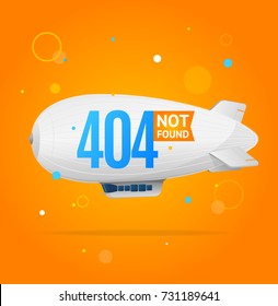 404 Not Found Concept with Round Geometric Shapes and Airship Flying Element Web Design Style. Vector illustration of Disconnect Problem