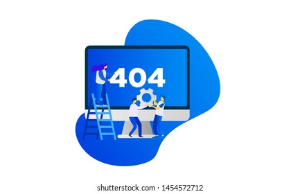 404 NOT FOUND FLAT ILLUSTRATION with mini people working