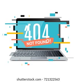 404 Not Found Page in Computer Notebook Concept Error Glitch Style Effect Trendy Glitched Geometric Line Dynamic Element. Vector illustration